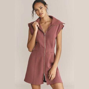 NEW Varley - Size Medium Rebecca Short-Sleeve Front-Zip Mini Dress - Rose